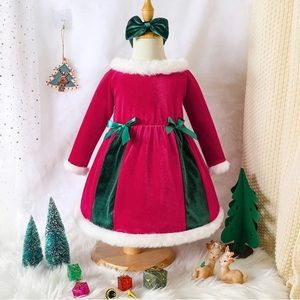 Toddler Baby Girl Velvet Christmas Dress Holiday Party Dress 1st Christmas NEW
